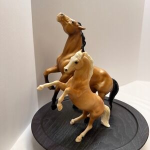 Vtg Breyer Rearing Mustang Diablo & Rex Horse Figurine Set Buckskin late 70's